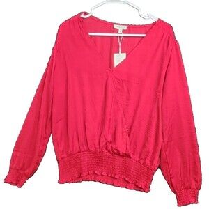 Alex & Lili Red Large L Long Sleeve Women's Wrap Shirt Blouse Top NWT